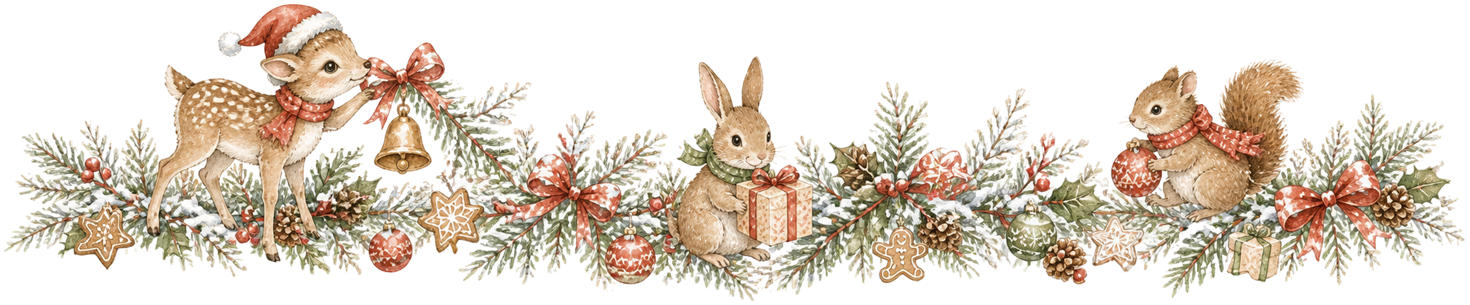 子鹿・うさぎ・リスのクリスマスライン｜水彩絵本タッチの無料イラスト素材96012に写真・文字を入れる