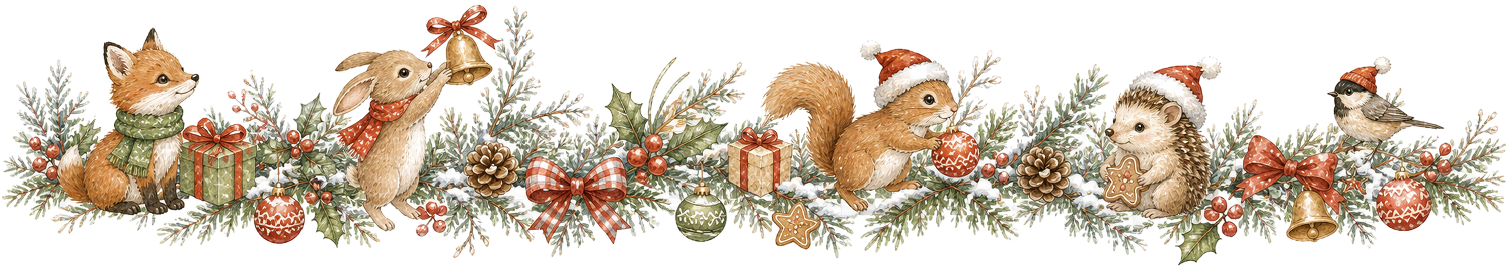森の動物クリスマスフィナーレライン｜水彩絵本タッチの無料イラスト素材96013に写真・文字を入れる
