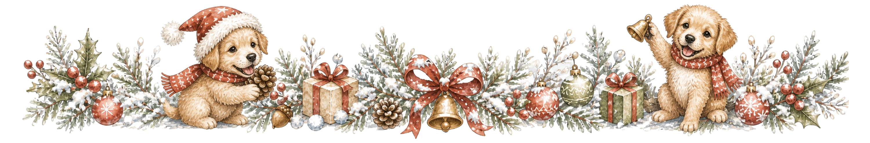 犬とベルのクリスマスライン｜水彩絵本タッチの無料イラスト素材96014に写真・文字を入れる