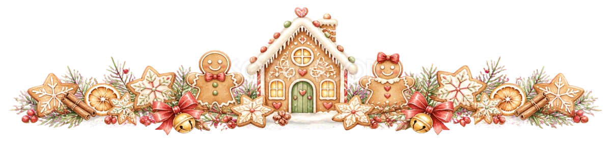 ジンジャーブレッドのクリスマスライン・区切り線無料イラスト|水彩絵本タッチ96020