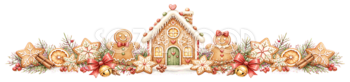 ジンジャーブレッドのクリスマスライン・区切り線無料イラスト｜水彩絵本タッチ96020