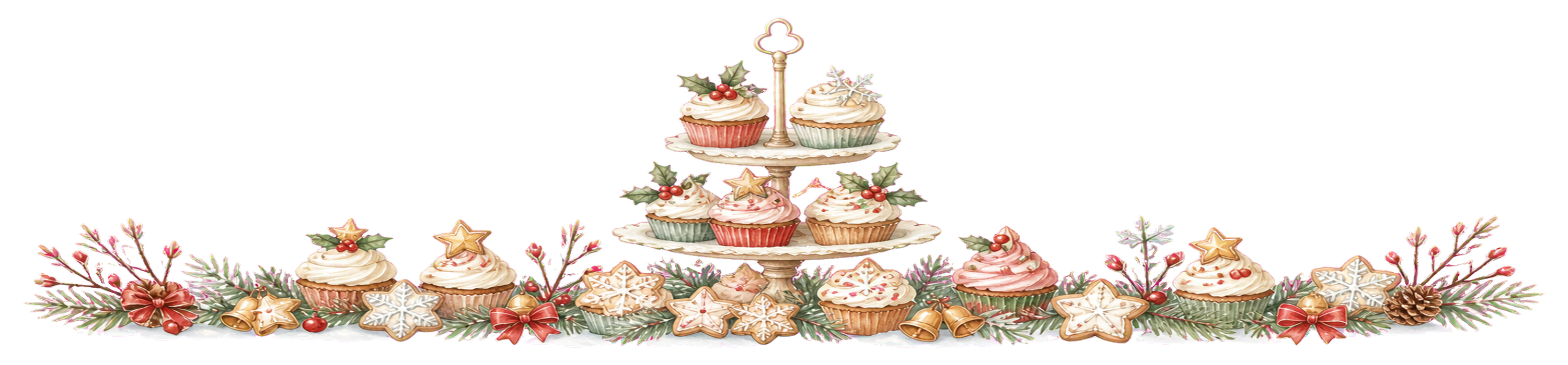 クリスマスカップケーキのライン・区切り線無料イラスト｜水彩絵本タッチ96021に写真・文字を入れる