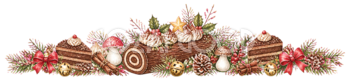チョコレートロールケーキのクリスマスライン無料イラスト｜水彩絵本タッチ96023