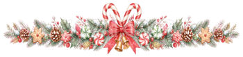 キャンディケインのクリスマスライン・区切り線無料イラスト｜水彩絵本タッチ96024