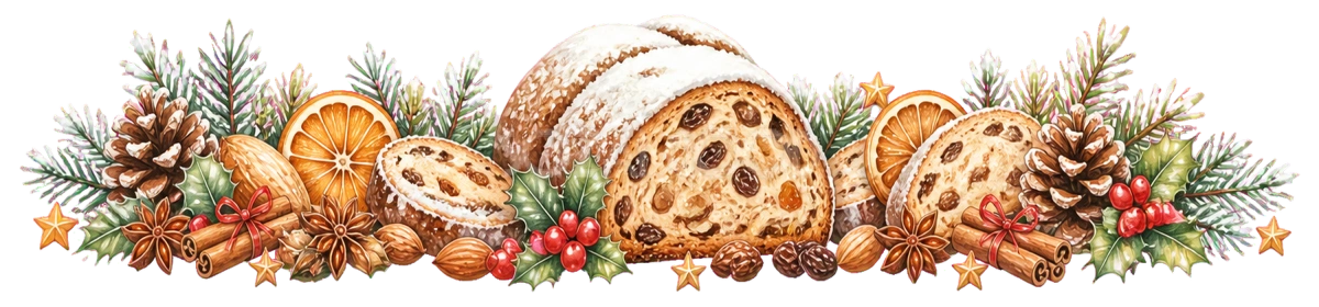 フルーツブレッドのクリスマスライン無料イラスト|水彩絵本タッチ96025