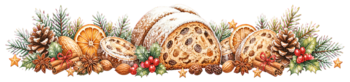 フルーツブレッドのクリスマスライン無料イラスト｜水彩絵本タッチ96025