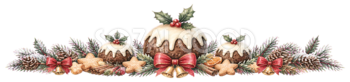 クリスマスプディングのライン・区切り線無料イラスト｜水彩絵本タッチ96026