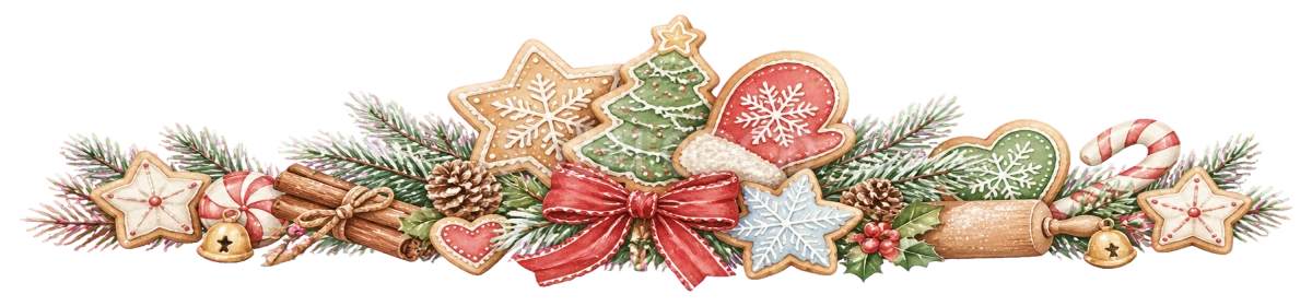 アイシングクッキーのクリスマスライン無料イラスト|水彩絵本タッチ96027