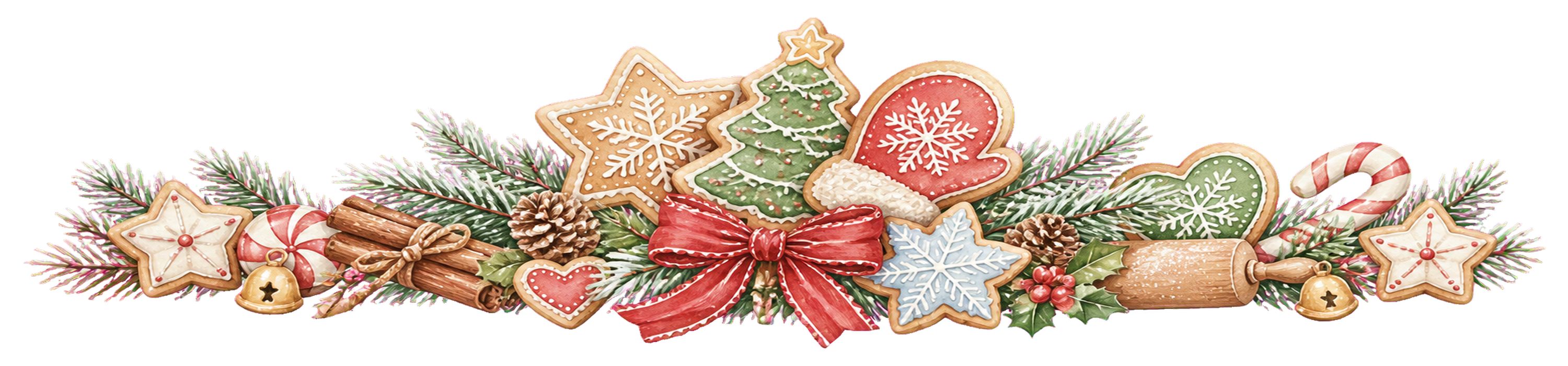 アイシングクッキーのクリスマスライン無料イラスト｜水彩絵本タッチ96027に写真・文字を入れる