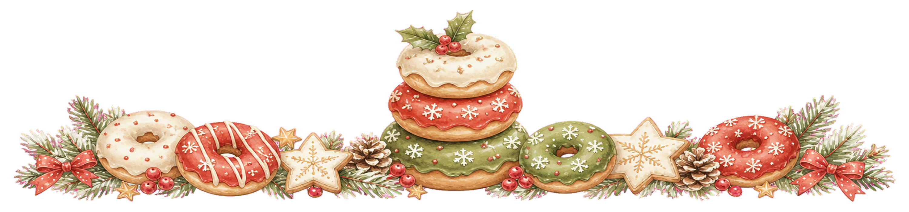 クリスマスドーナツのライン・区切り線無料イラスト｜水彩絵本タッチ96028に写真・文字を入れる