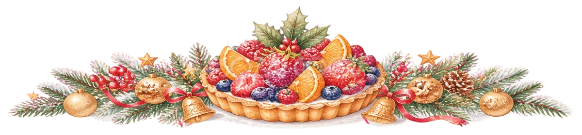 フルーツタルトのクリスマスライン無料イラスト｜水彩絵本タッチ96030