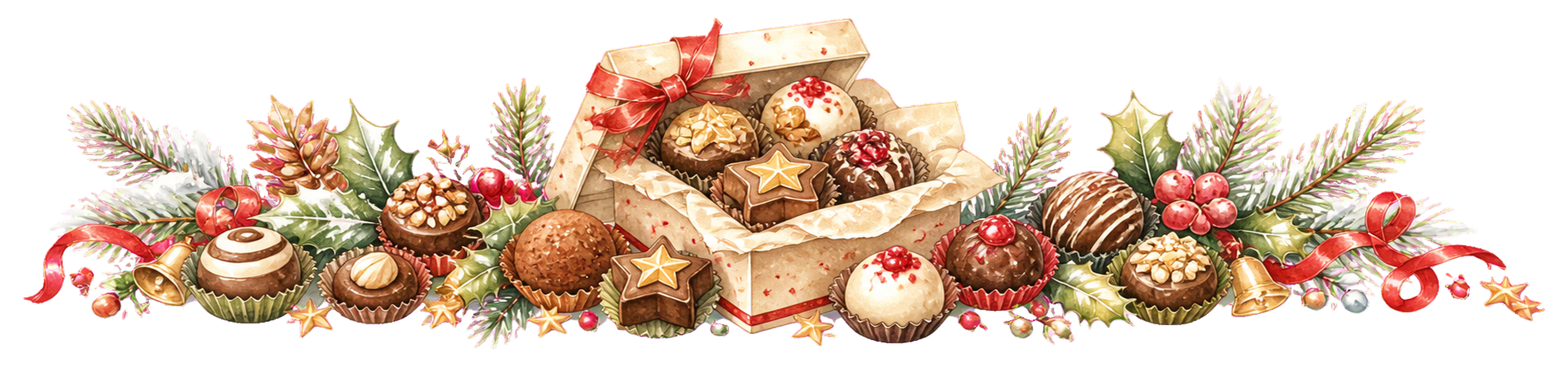 チョコレートトリュフのクリスマスライン無料イラスト｜水彩絵本タッチ96031に写真・文字を入れる
