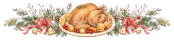ローストチキンのクリスマスライン・区切り線無料イラスト｜水彩絵本タッチ96032