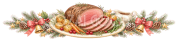 ローストビーフのクリスマスライン・区切り線無料イラスト｜水彩絵本タッチ96033