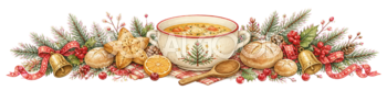 スープとパンのクリスマスライン無料イラスト｜水彩絵本タッチ96034