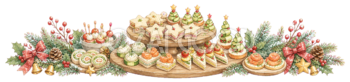 サンドイッチとカナッペのクリスマスライン無料イラスト｜水彩絵本タッチ96035