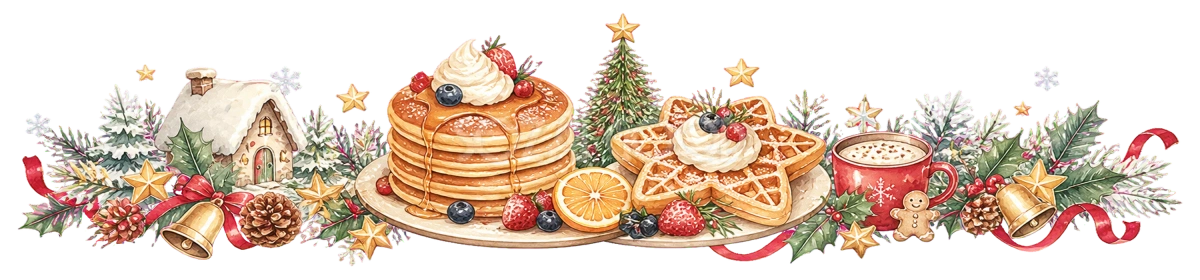 パンケーキとワッフルのクリスマスライン無料イラスト｜水彩絵本タッチ96037