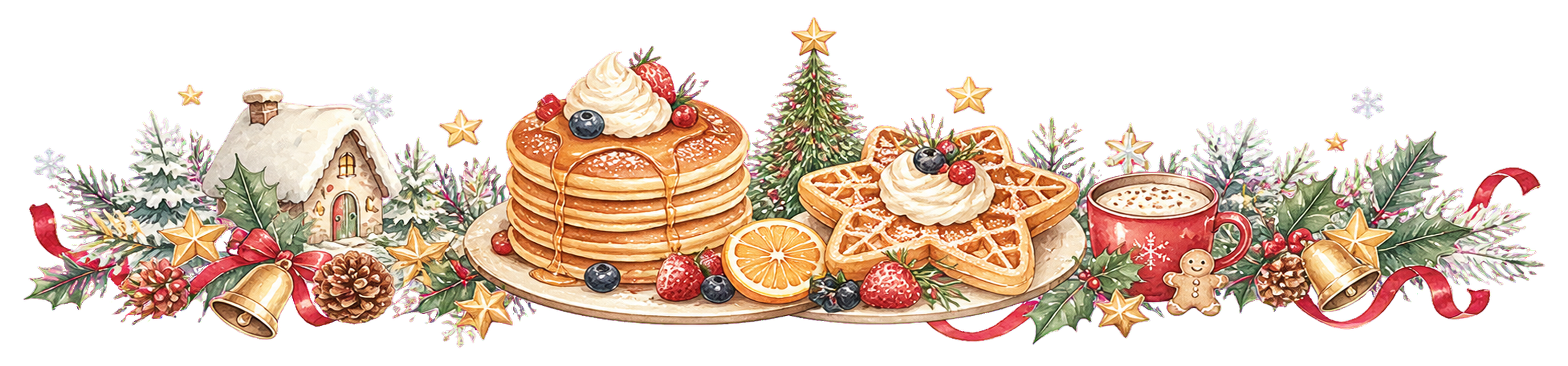 パンケーキとワッフルのクリスマスライン無料イラスト｜水彩絵本タッチ96037に写真・文字を入れる