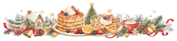 パンケーキとワッフルのクリスマスライン無料イラスト｜水彩絵本タッチ96037