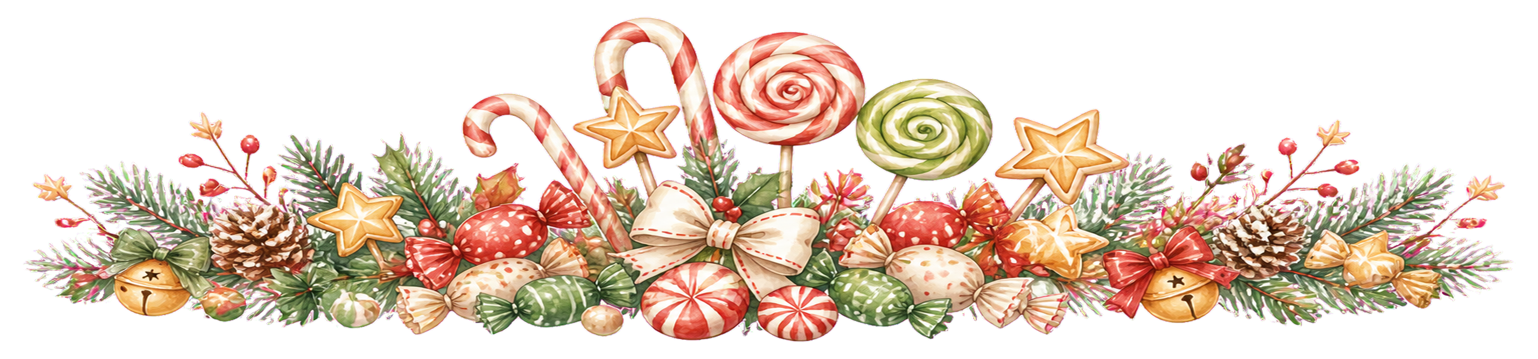 キャンディとロリポップのクリスマスライン無料イラスト｜水彩絵本タッチ96038に写真・文字を入れる
