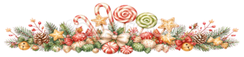 キャンディとロリポップのクリスマスライン無料イラスト｜水彩絵本タッチ96038