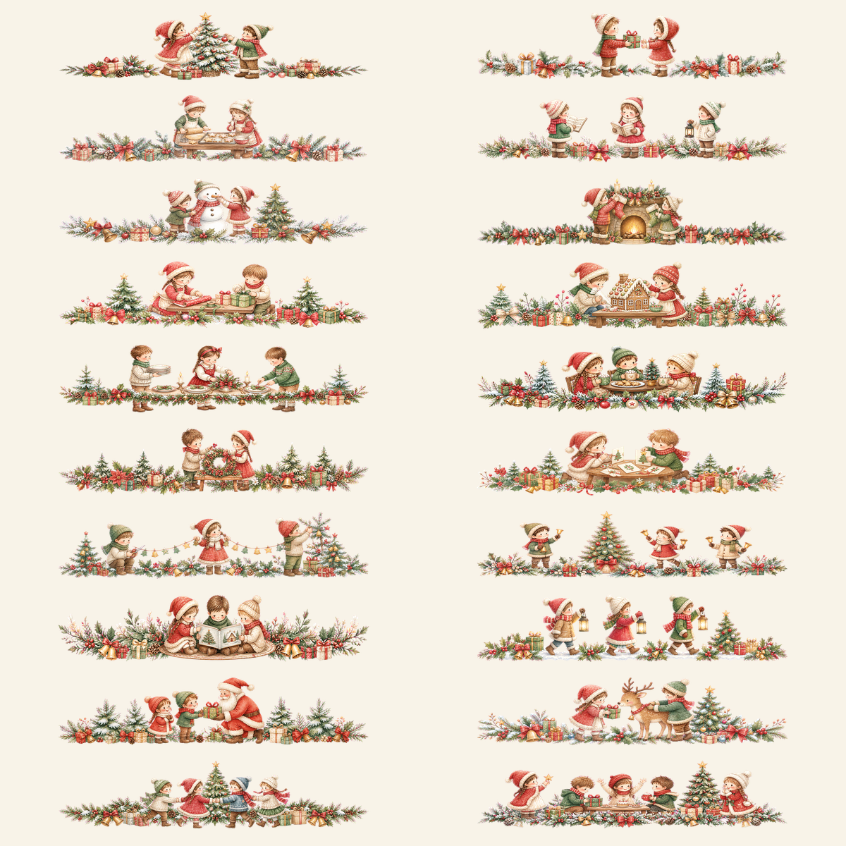 クリスマスを楽しむ子どもたちのライン・区切り線20選｜無料イラスト・絵本タッチ96040に写真・文字を入れる