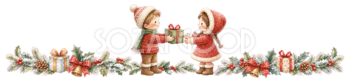 プレゼント交換をする子どもたちのクリスマスライン｜無料イラスト・絵本タッチ96042
