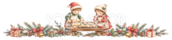 クリスマスクッキーを作る子どもたちの区切り線｜無料イラスト・絵本タッチ96043