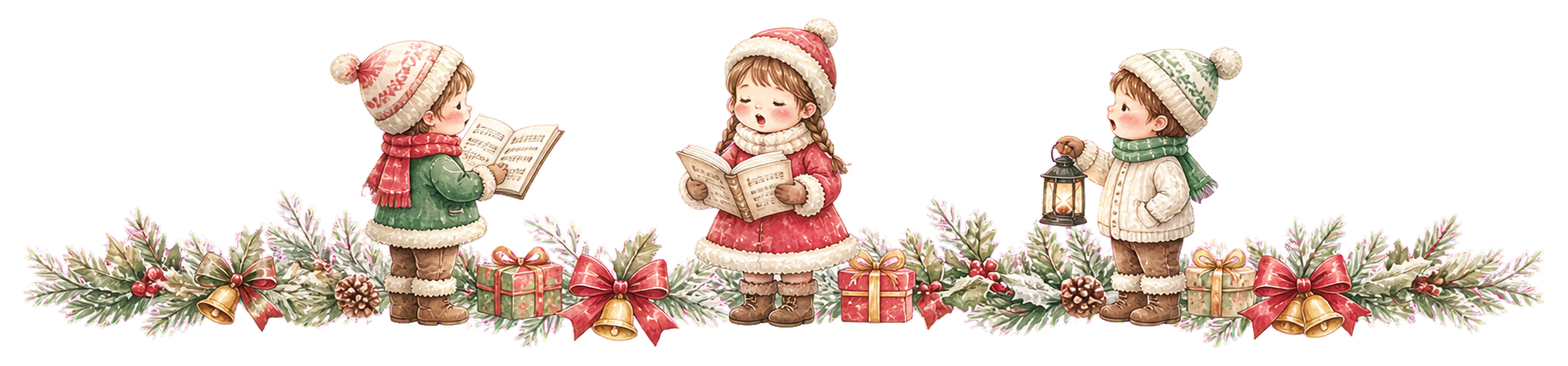 クリスマスの歌を歌う子どもたちのライン｜無料イラスト・絵本タッチ96044に写真・文字を入れる