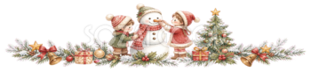 雪だるまを作る子どもたちのクリスマスライン｜無料イラスト・絵本タッチ96045