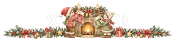 クリスマスの靴下を飾る子どもたちの区切り線｜無料イラスト・絵本タッチ96046
