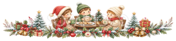 温かいココアを楽しむ子どもたちのクリスマスライン｜無料イラスト・絵本タッチ96050