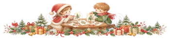 クリスマスカードを書く子どもたちのライン｜無料イラスト・絵本タッチ96052