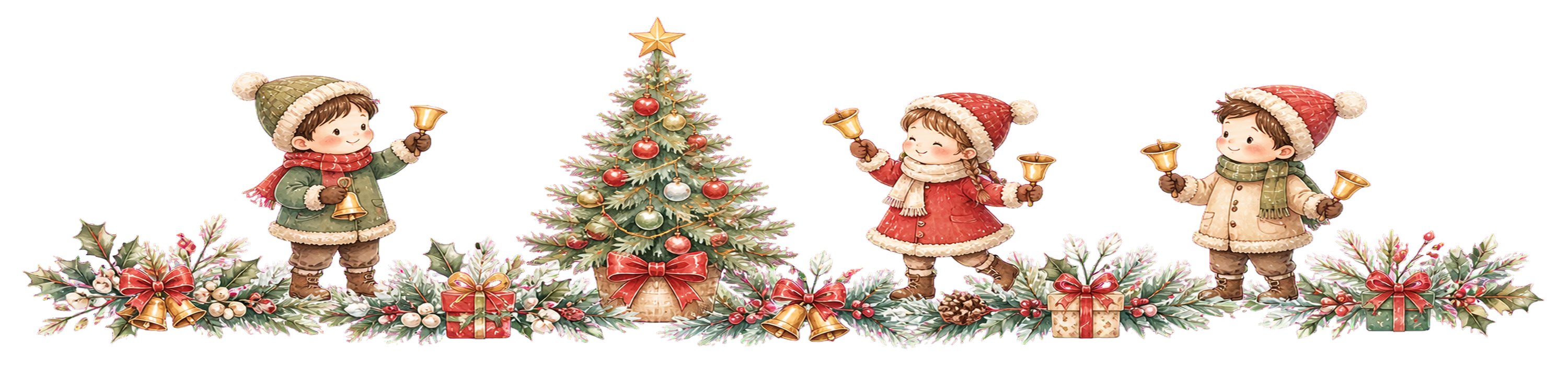 ハンドベルを鳴らす子どもたちのクリスマスライン｜無料イラスト・絵本タッチ96054に写真・文字を入れる