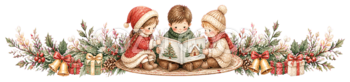 クリスマス絵本を読む子どもたちのライン｜無料イラスト・絵本タッチ96055