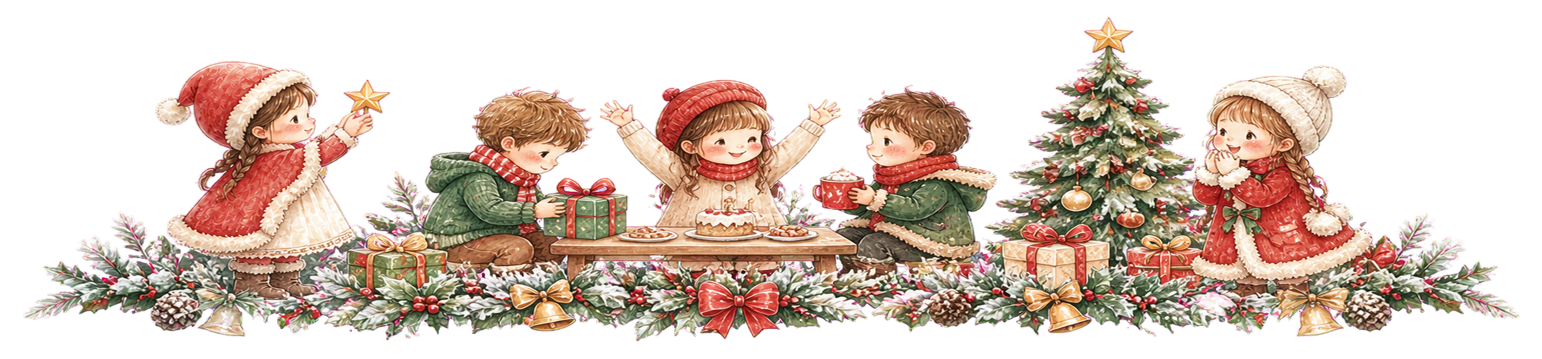 クリスマスパーティーを楽しむ子どもたちのライン｜無料イラスト・絵本タッチ96060に写真・文字を入れる