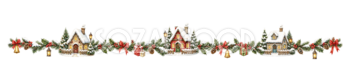 雪の家並みのクリスマスラインイラスト｜無料・水彩絵本タッチ96062