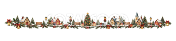 ツリー広場のクリスマスラインイラスト｜無料・水彩絵本タッチ96064