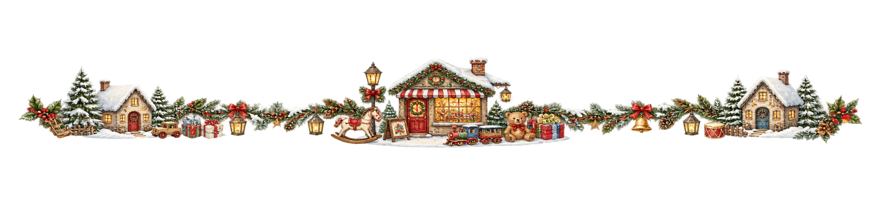 クリスマスのおもちゃ屋ラインイラスト｜無料・水彩絵本タッチ96066に写真・文字を入れる