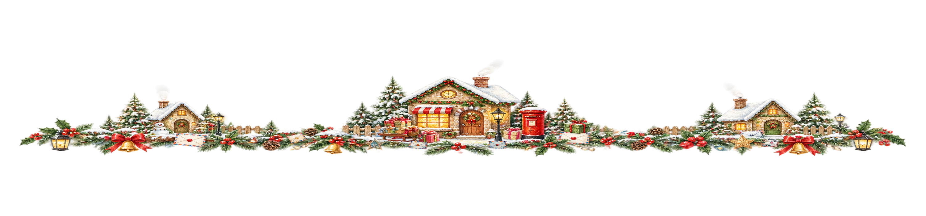 雪の郵便局クリスマスラインイラスト｜無料・水彩絵本タッチ96067に写真・文字を入れる