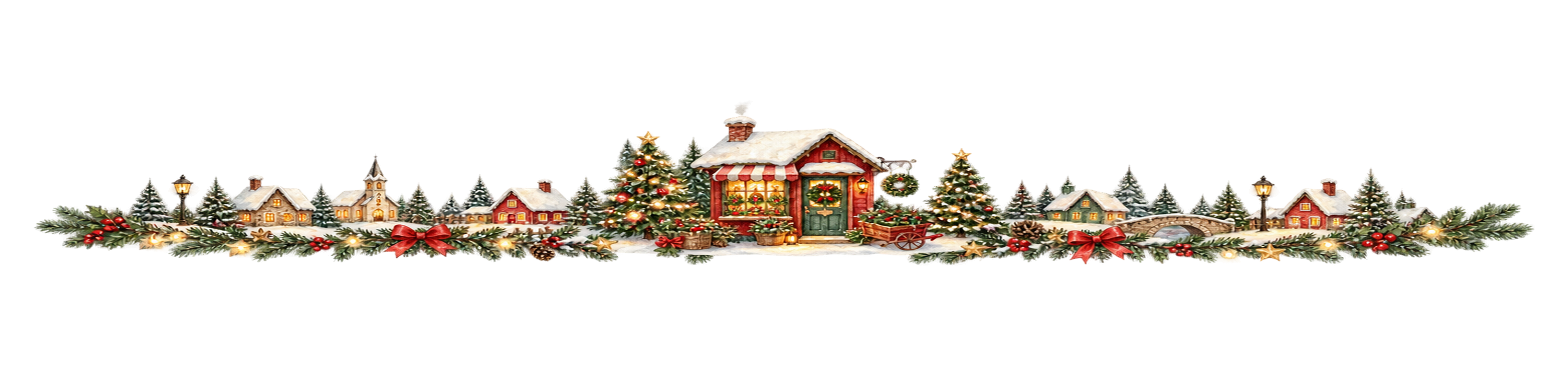 クリスマスのリース屋ラインイラスト｜無料・水彩絵本タッチ96069に写真・文字を入れる