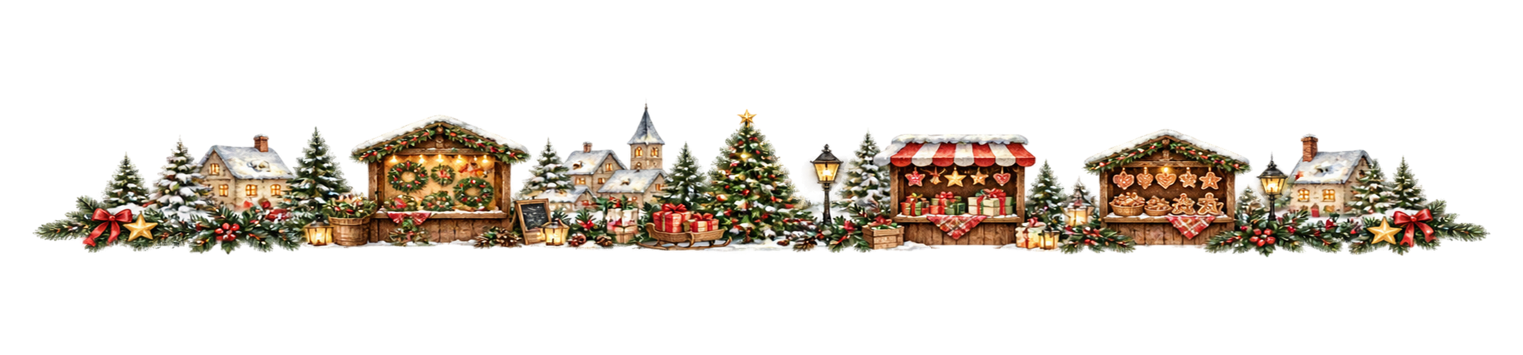 クリスマスマーケットのラインイラスト｜無料・水彩絵本タッチ96072に写真・文字を入れる
