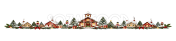 雪の学校とクリスマス村ラインイラスト｜無料・水彩絵本タッチ96073