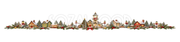 時計台のクリスマス村ラインイラスト｜無料・水彩絵本タッチ96074