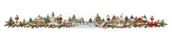 クリスマス村のスケート池ラインイラスト｜無料・水彩絵本タッチ96076