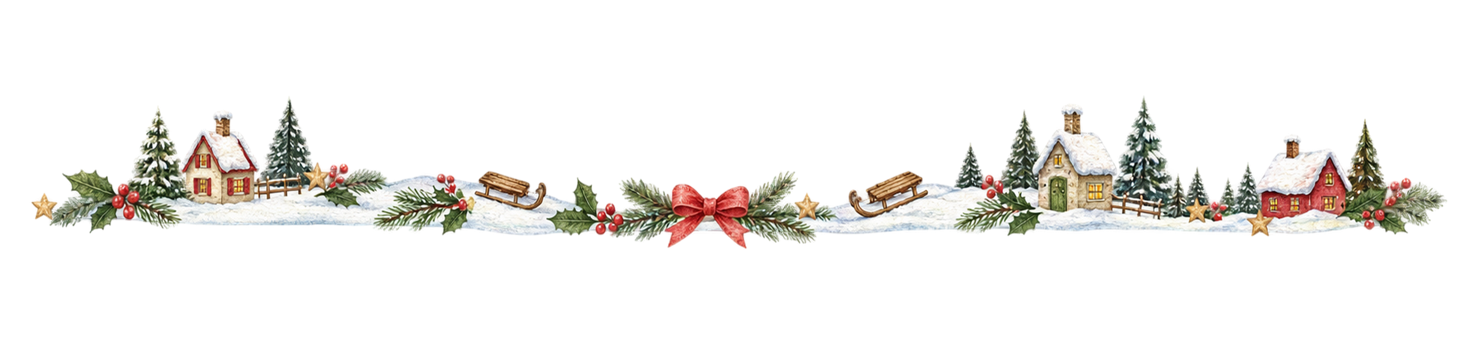 そり遊びのクリスマス村ラインイラスト｜無料・水彩絵本タッチ96077に写真・文字を入れる