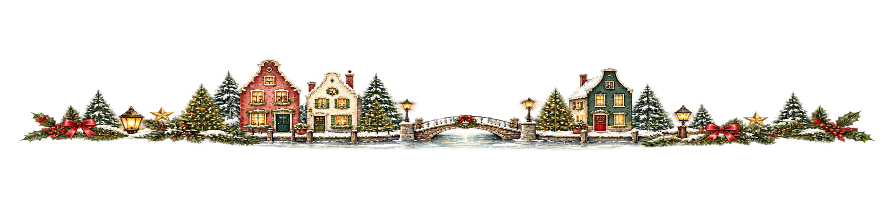 運河沿いのクリスマス村ラインイラスト｜無料・水彩絵本タッチ96078に写真・文字を入れる