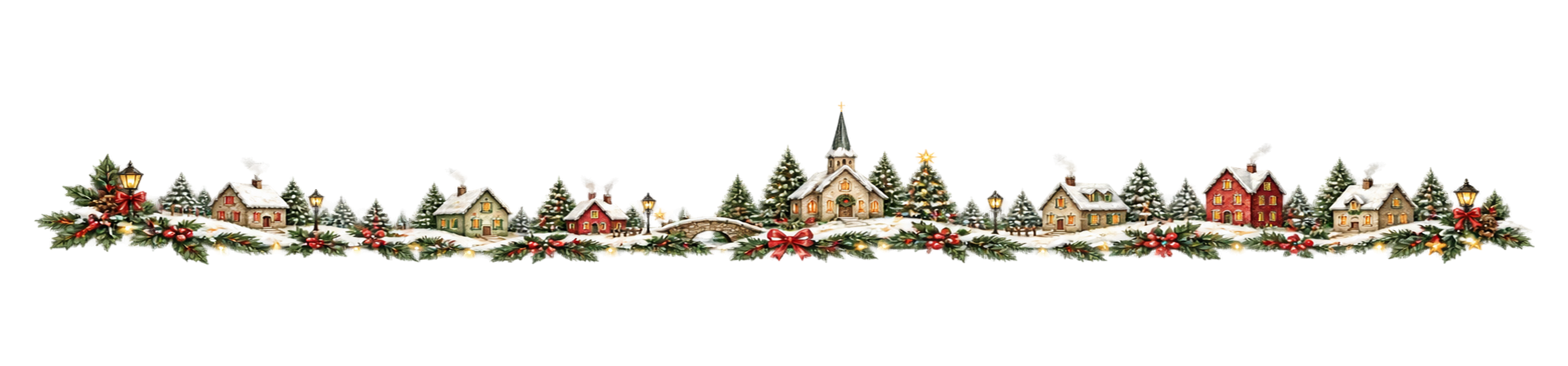 丘の上のクリスマス村ラインイラスト｜無料・水彩絵本タッチ96080に写真・文字を入れる