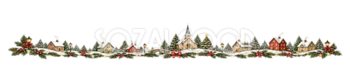 丘の上のクリスマス村ラインイラスト｜無料・水彩絵本タッチ96080