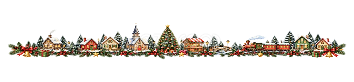 華やかなクリスマス村ラインイラスト｜無料・水彩絵本タッチ96081